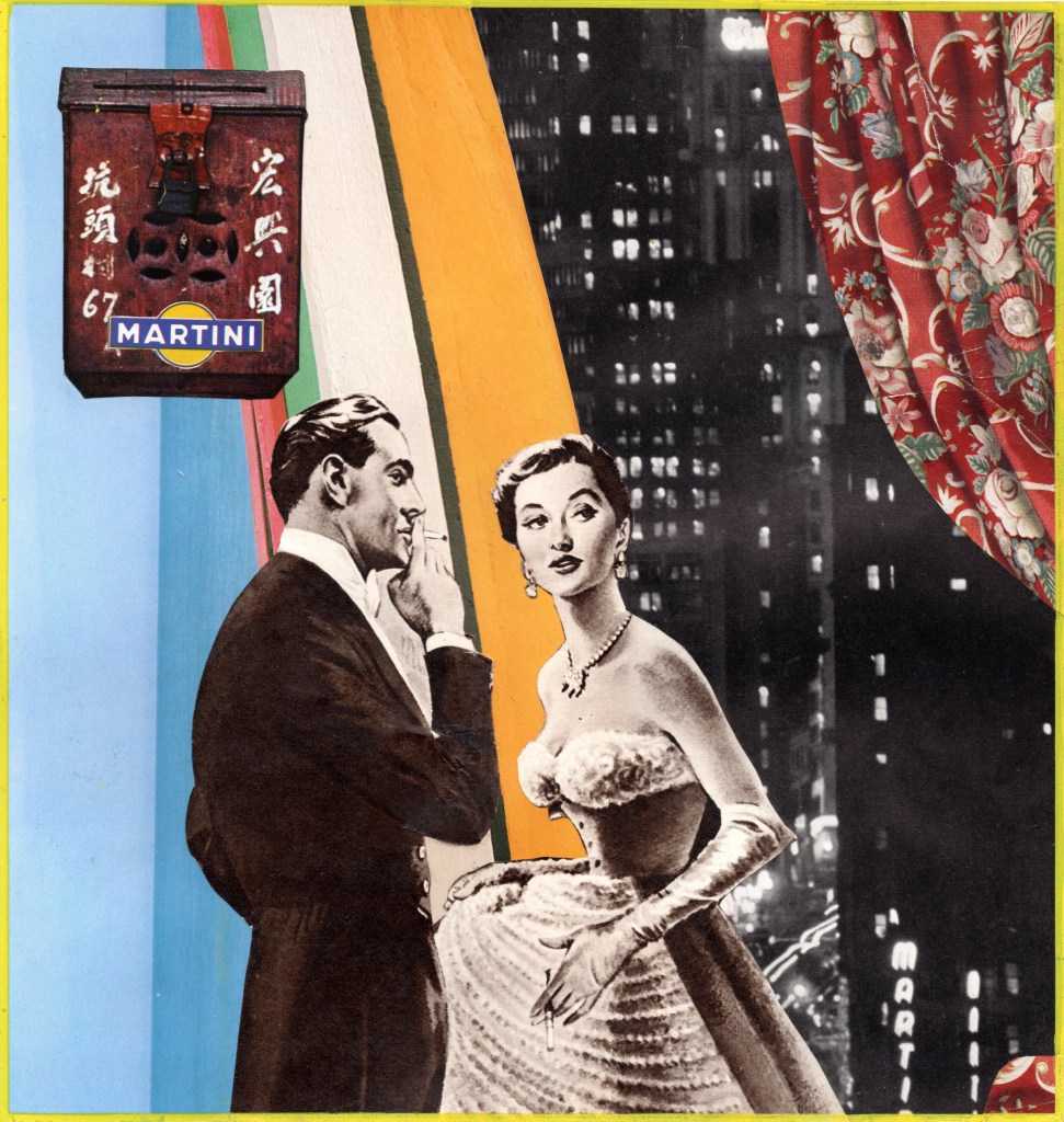Vintage collage 1950s martini concept people art new York Tokyo 