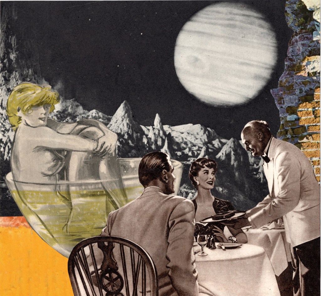 Sci fiction collage art moon art old vintage magazines 1950s