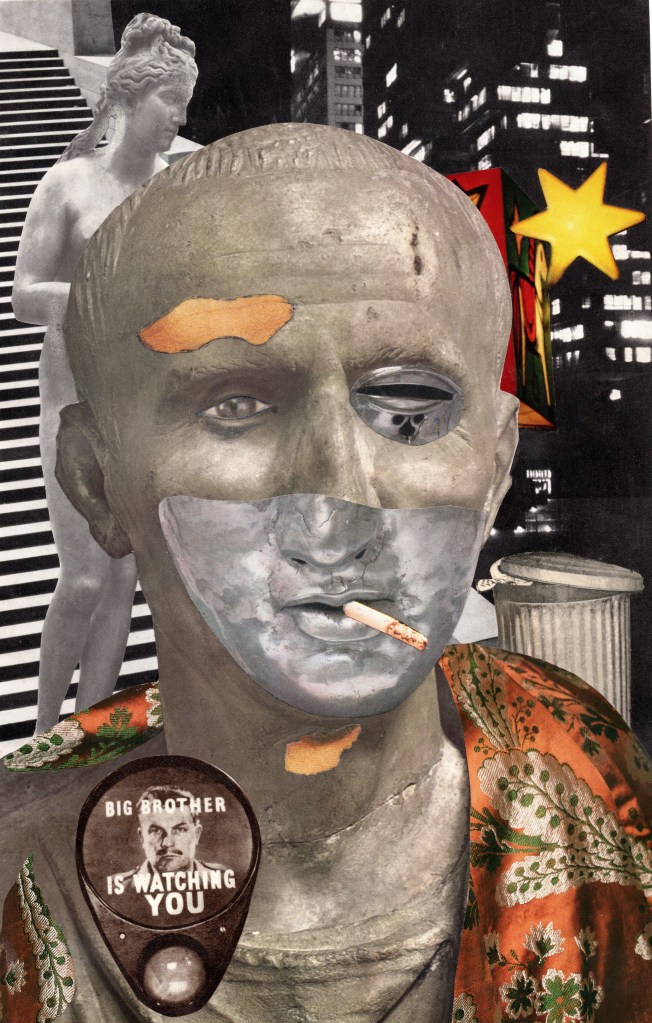 Night at the museum statue art collage vintage old.magazine