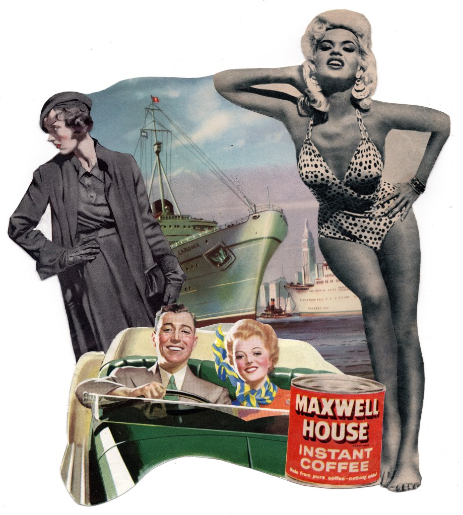 Vintage collage Jane Mansfield old magazines art advertising nescafe
