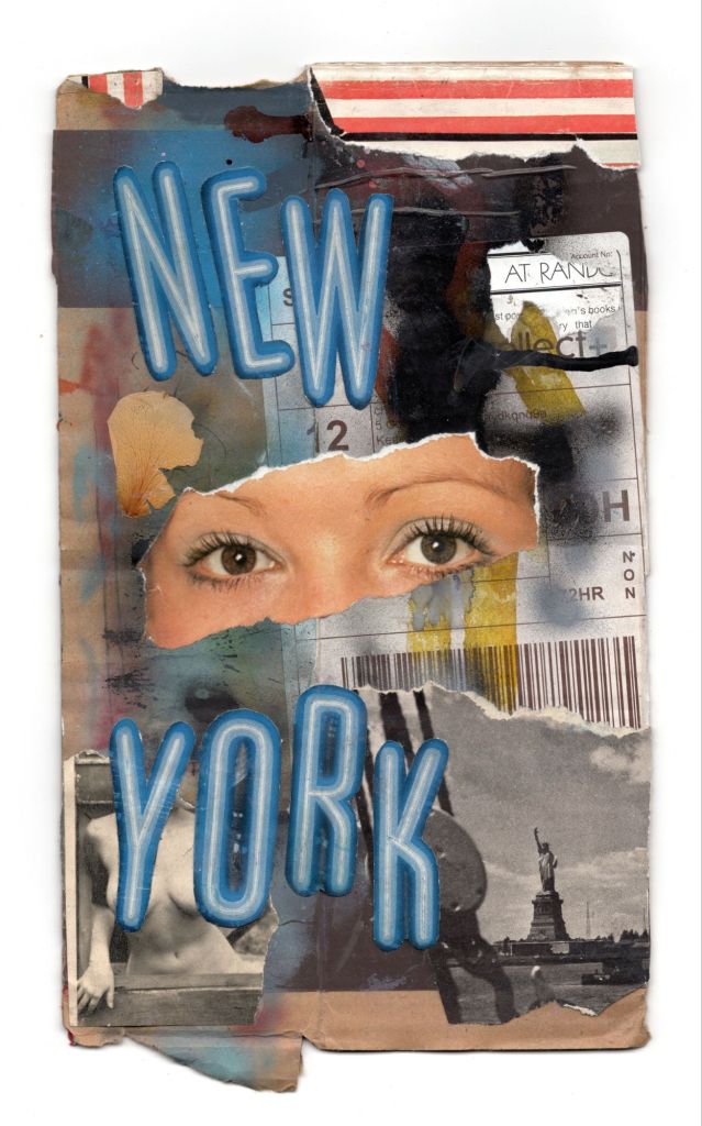 New York scrap art collage paper cardboard airbrush mixed media art 