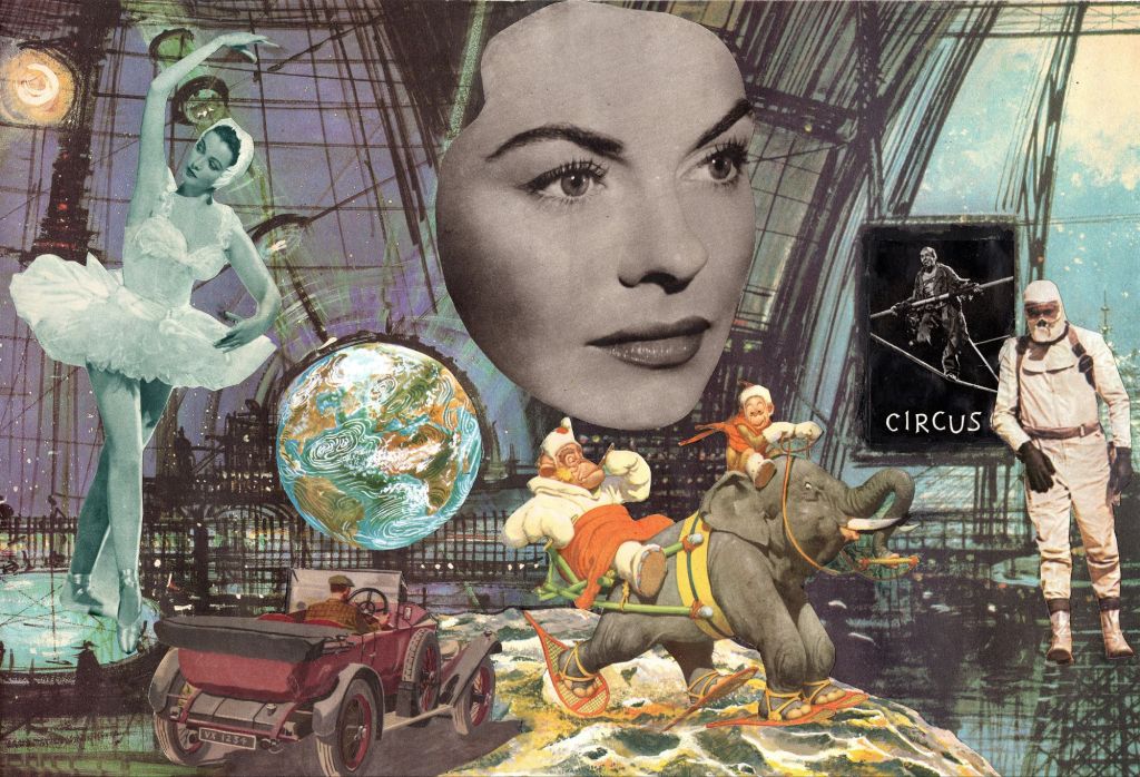 Holodeck art concept collage ballet car vintage space circus hologram old magazines