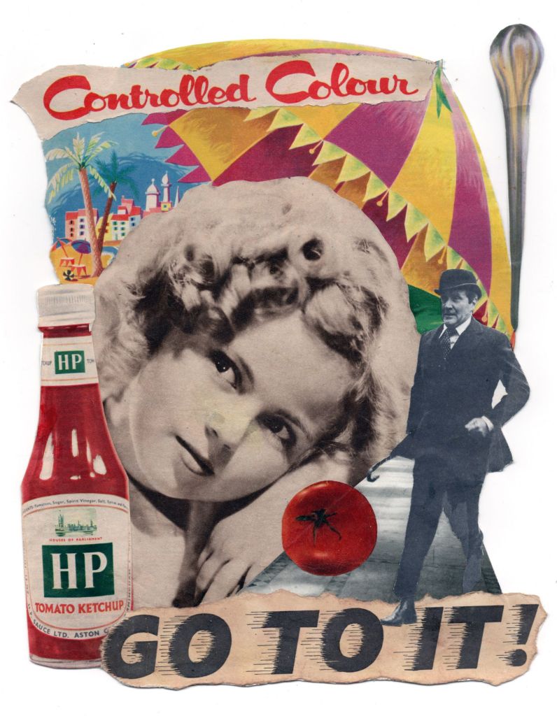 Shirley temple John Steed avengers collage art vintage advertising hp sauce concept