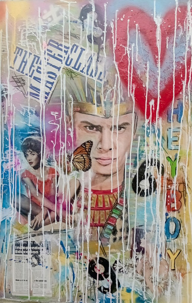 The Master class vintage collage mixed media and Polychromos pencil spray cans hand painted art 