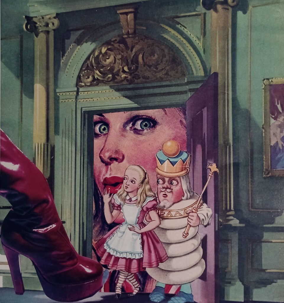 Alice in wonderland vintage collage kinky boots old magazines 