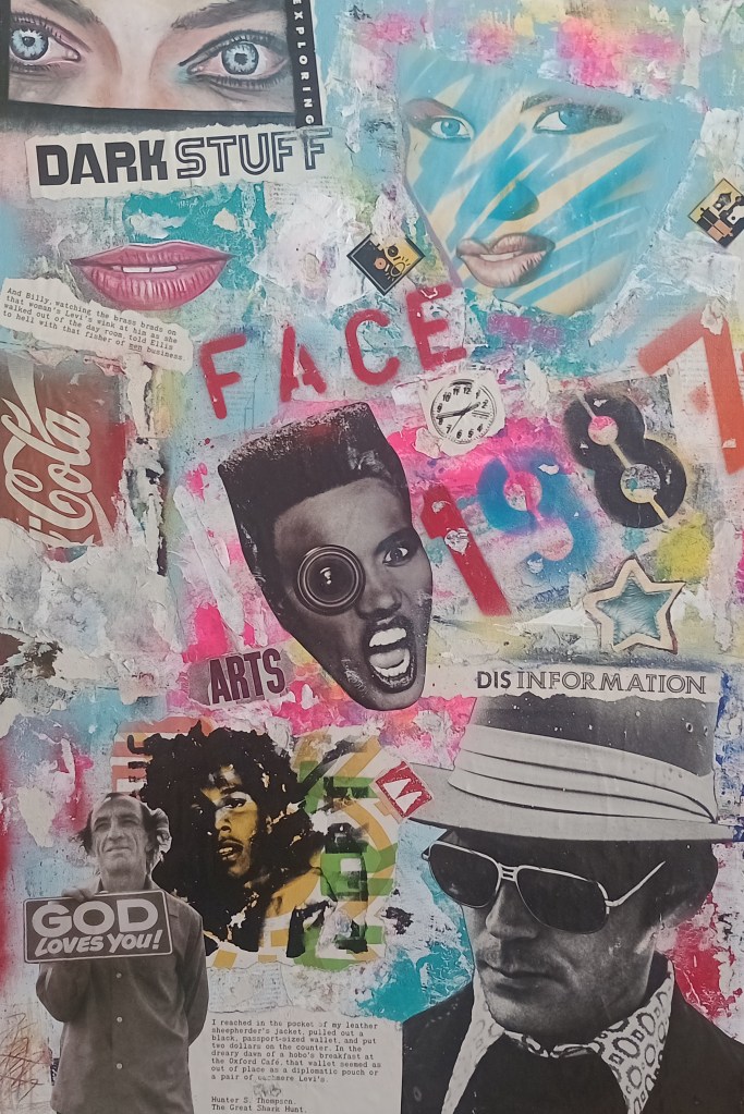 Face Tribute collage mixed media Polychromos pencils old.magazines 1987