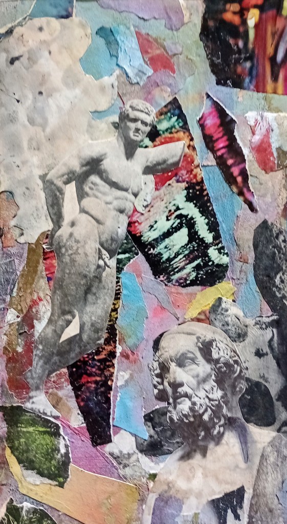 God's art collage vintage magazines floating torn paper 