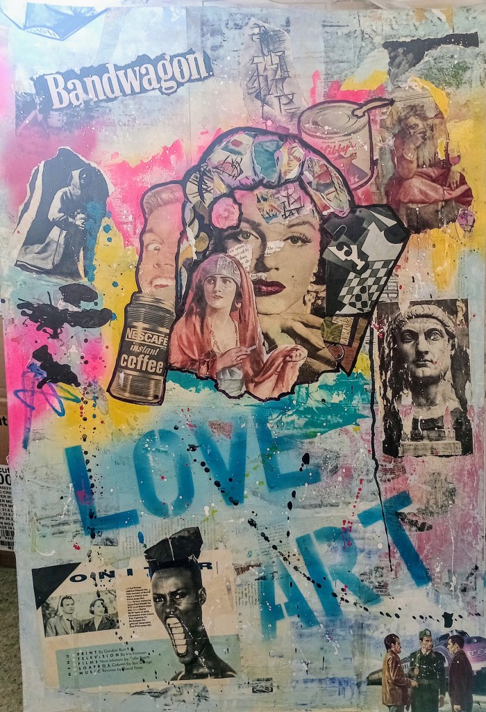 Collage love art Marilyn Monroe cambells Warhol spray cans stencils art vintage