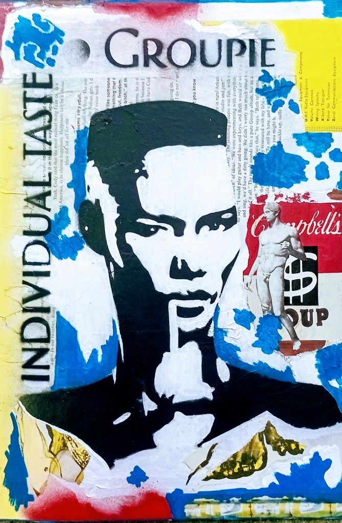 Grace Jones Groupie collage airbrush magazine cover cambells Warhol 