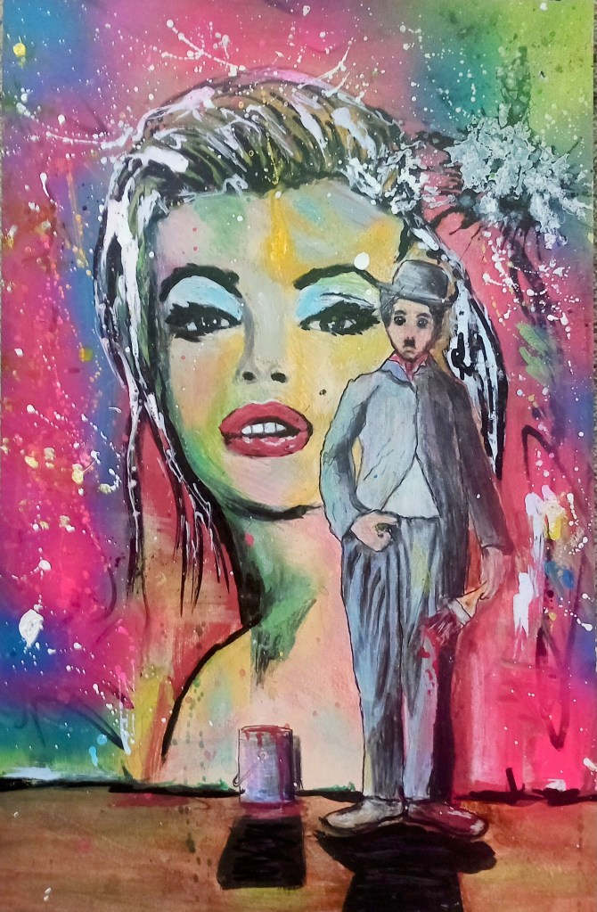 Marilyn  Monroe Charlie Chaplin art mixed media