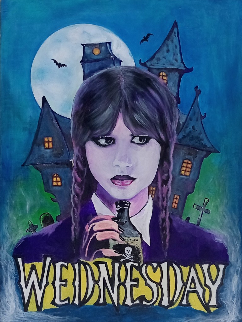 Wednesday Addams concept art on canvas acrylic