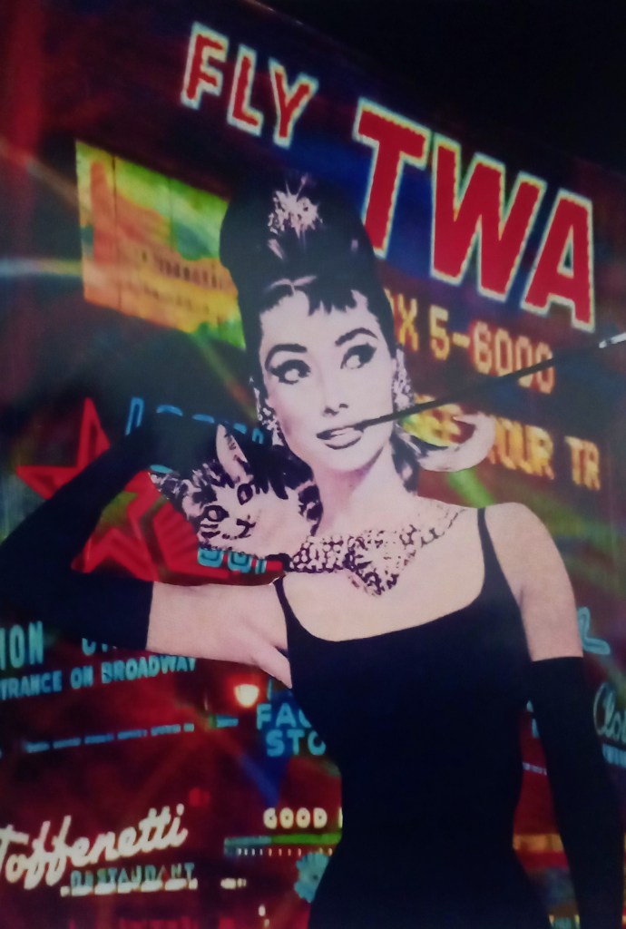 Audrey Hepburn vintage collage art breakfast at Tiffany's new concept for evening 