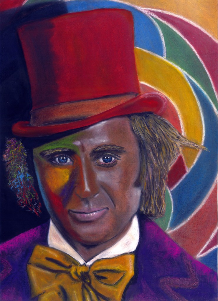Charlie and the chocolate factory Wonka pastel art on paper